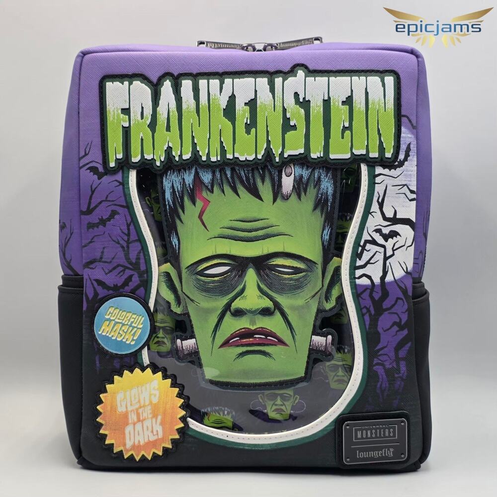 Loungefly Universal Monsters Frankenstein Mask Glow Mini Backpack With Coin Bag
